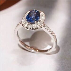 Blue Cubic zirconia Fashion Ring, adjustable size, NEW